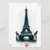 Eiffel Tower Sketch Print, Line Drawing, Paris Kaart (Voorkant / Achterkant)
