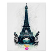 Eiffel Tower Sketch Print, Line Drawing, Paris Perfect Poster (Voorkant)