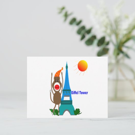 Eiffel Tower Sock Monkey-cadeautjes Briefkaart (Staand voorkant)