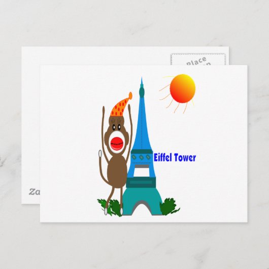 Eiffel Tower Sock Monkey-cadeautjes Briefkaart (Voorkant / Achterkant)