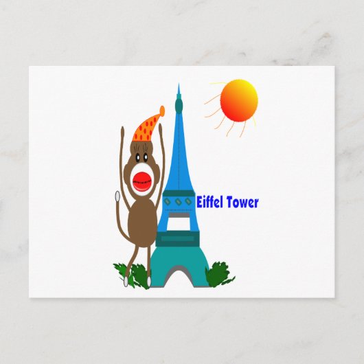 Eiffel Tower Sock Monkey-cadeautjes Briefkaart (Voorkant)