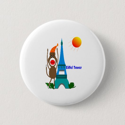 Eiffel Tower Sock Monkey-cadeautjes Ronde Button 5,7 Cm (Voorkant)