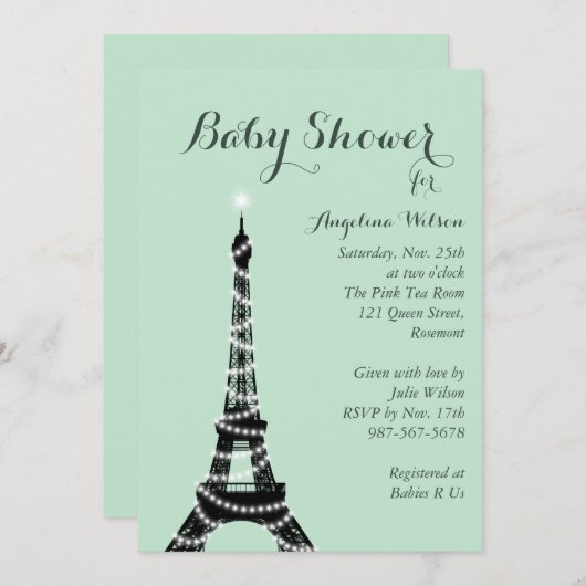 Eiffel Tower Sparkles Baby shower Kaart (Voorkant / Achterkant)