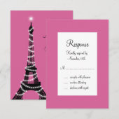 Eiffel Tower Sparkles RSVP (fuchsia) Kaartje (Voorkant / Achterkant)