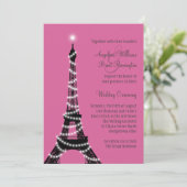 Eiffel Tower Sparkles Wedding Invitation (fuchsia) Kaart (Staand voorkant)