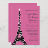 Eiffel Tower Sparkles Wedding Invitation (fuchsia) Kaart (Voorkant / Achterkant)