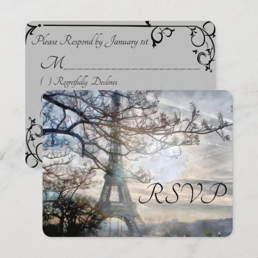 Eiffel Tower Spring Sunrise Waterverf RSVP Kaartje (Voorkant / Achterkant)