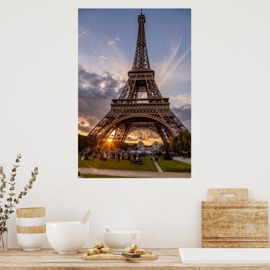 Eiffel Tower Sunset Starburst Poster (Keuken)