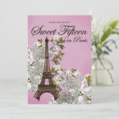 Eiffel Tower Sweet 15 15 Lila uitnodigingen (Staand voorkant)