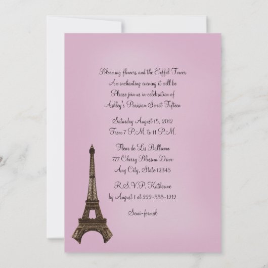 Eiffel Tower Sweet 15 15 Lila uitnodigingen (Achterkant)