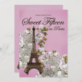 Eiffel Tower Sweet 15 15 Lila uitnodigingen (Voorkant / Achterkant)