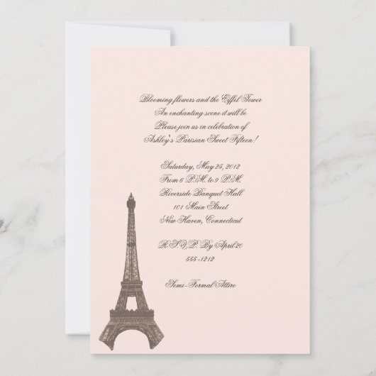 Eiffel Tower Sweet 15 15 uitnodigingen (Achterkant)