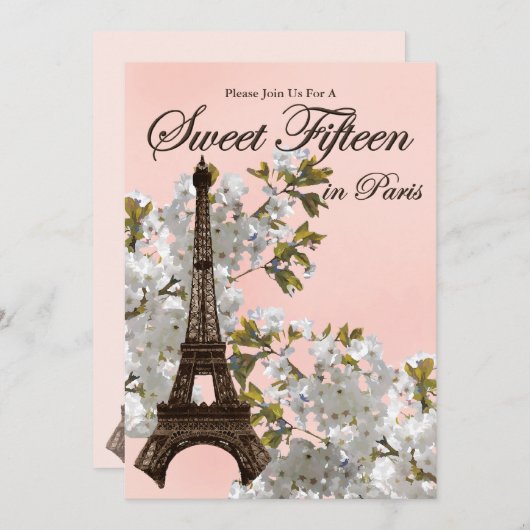 Eiffel Tower Sweet 15 15 uitnodigingen (Voorkant / Achterkant)
