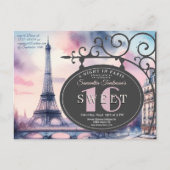Eiffel Tower Sweet 16 Birthday Invitation Postcard Briefkaart (Voorkant)