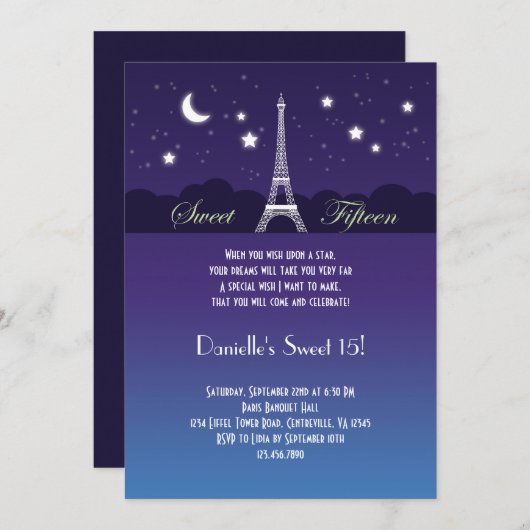 Eiffel Tower Sweet Sixteen Uitnodiging (Voorkant / Achterkant)