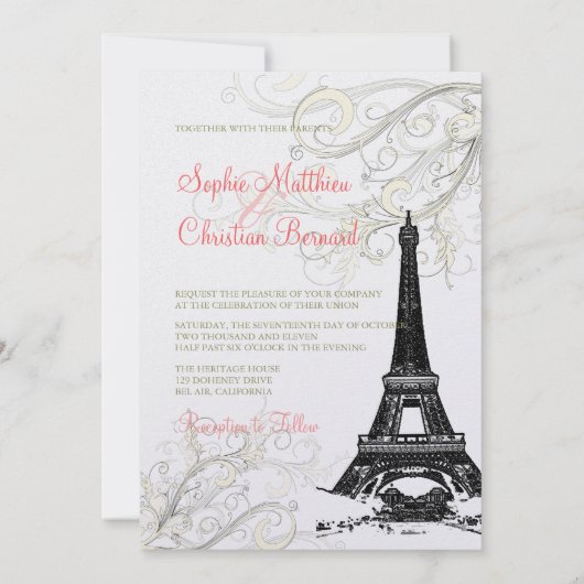 Eiffel Tower+swirls Champagne Shimmer Kaart (Achterkant)