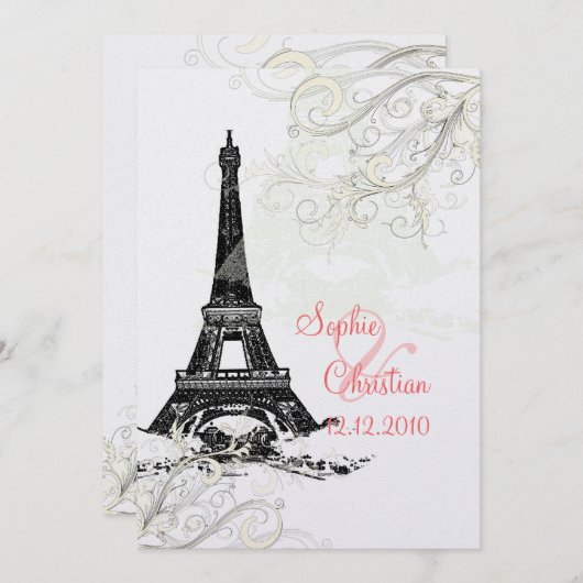 Eiffel Tower+swirls Champagne Shimmer Kaart (Voorkant / Achterkant)