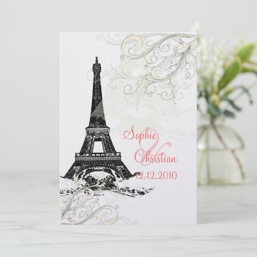 Eiffel Tower+swirls Champagne Shimmer Kaart (Staand voorkant)