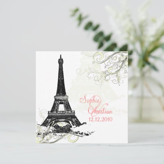 EIFFEL TOWER+SWIRLS/DIY ACHTERGRONDKLEUR KAART (Staand voorkant)