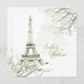 EIFFEL TOWER/SWIRLS/Luxe Champagne Paper Kaart (Voorkant / Achterkant)