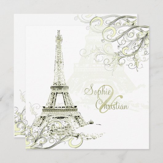 EIFFEL TOWER/SWIRLS/Luxe Champagne Paper Kaart (Voorkant / Achterkant)