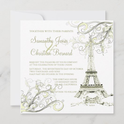 EIFFEL TOWER/SWIRLS/Luxe Champagne Paper Kaart (Achterkant)