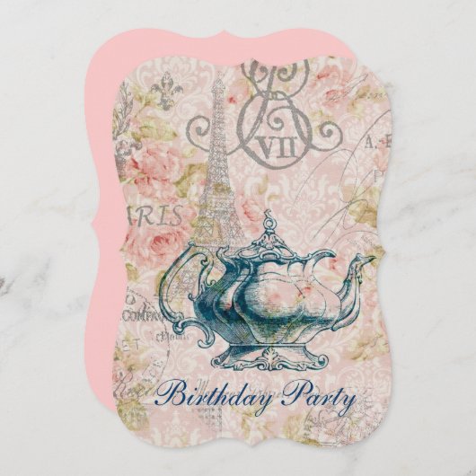 eiffel tower tea pot  verjaardag kaart (Voorkant / Achterkant)