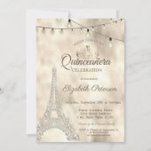 Eiffel Tower, Tiara Gold Quinceañera Kaart (Voorkant)