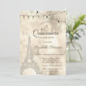 Eiffel Tower, Tiara Gold Quinceañera Kaart (Staand voorkant)