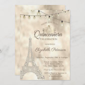 Eiffel Tower, Tiara Gold Quinceañera Kaart (Voorkant / Achterkant)