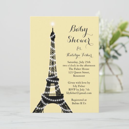Eiffel Tower Twinkles Baby shower Kaart (Staand voorkant)