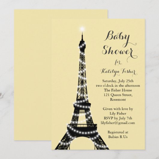 Eiffel Tower Twinkles Baby shower Kaart (Voorkant / Achterkant)