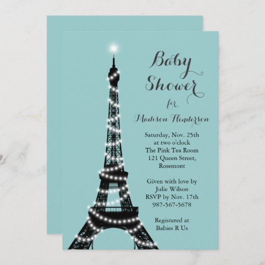 Eiffel Tower Twinkles Baby shower Kaart (Voorkant / Achterkant)
