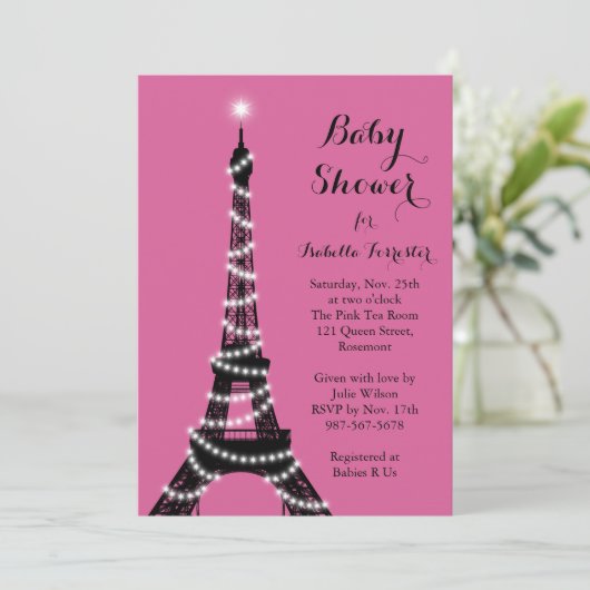 Eiffel Tower Twinkles Baby shower Kaart (Staand voorkant)