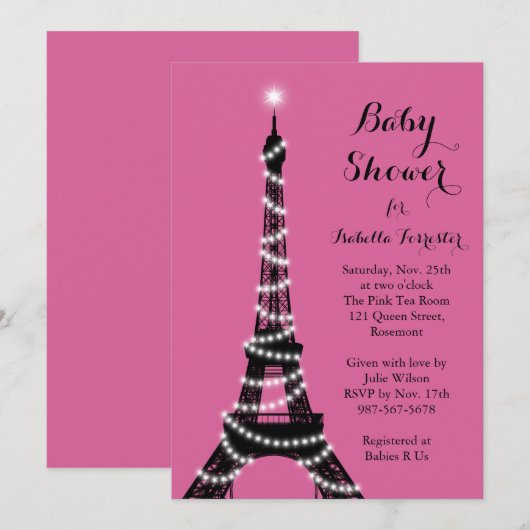 Eiffel Tower Twinkles Baby shower Kaart (Voorkant / Achterkant)