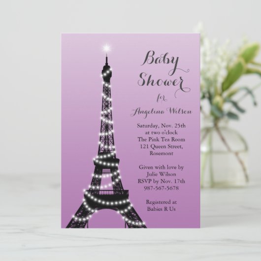 Eiffel Tower Twinkles Baby shower Uitnodiging (Staand voorkant)