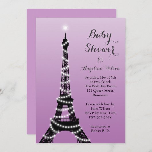 Eiffel Tower Twinkles Baby shower Uitnodiging (Voorkant / Achterkant)