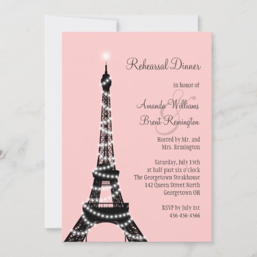 Eiffel Tower Twinkles Rehearsal Dinner Invitation Kaart (Voorkant)