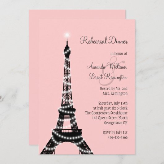 Eiffel Tower Twinkles Rehearsal Dinner Invitation Kaart (Voorkant / Achterkant)