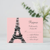 Eiffel Tower Twinkles RSVP (roze) Kaartje (Staand voorkant)