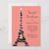 Eiffel Tower Twinkles Sweet 16 Uitnodiging (Voorkant)