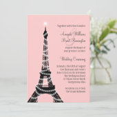 Eiffel Tower Twinkles Wedding Invitation (roze) Kaart (Staand voorkant)