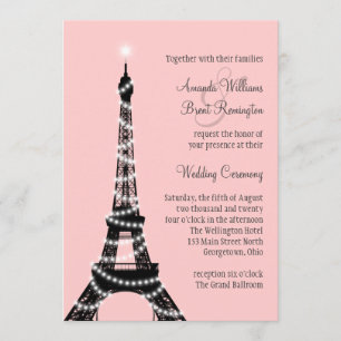 Eiffel Tower Twinkles Wedding Invitation (roze) Kaart