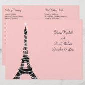 Eiffel Tower Twinkles Wedding Programme (roze) (Voorkant / Achterkant)