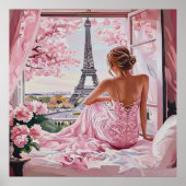 Eiffel Tower View in Pink Poster (Voorkant)