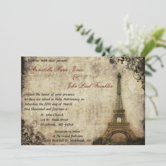 Eiffel Tower Vintage Weddenschap Kaart (Staand voorkant)