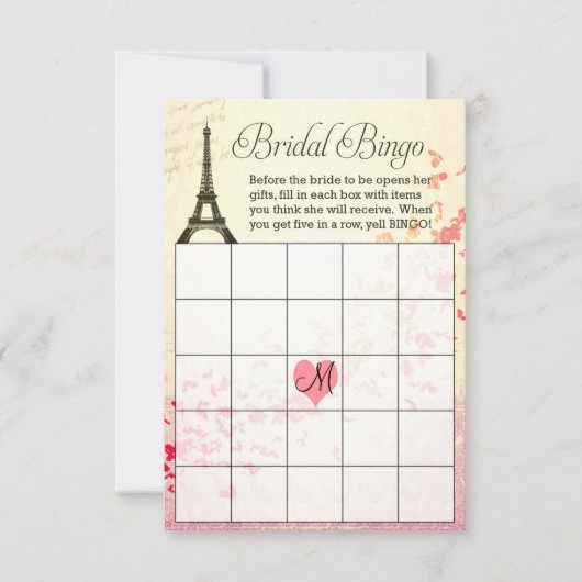 Eiffel Tower Vrijgezellenfeest Bingo Kaart met Mon (Voorkant)
