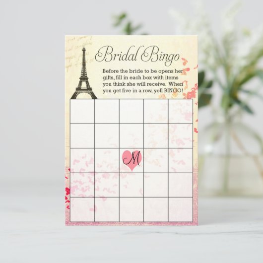 Eiffel Tower Vrijgezellenfeest Bingo Kaart met Mon (Staand voorkant)