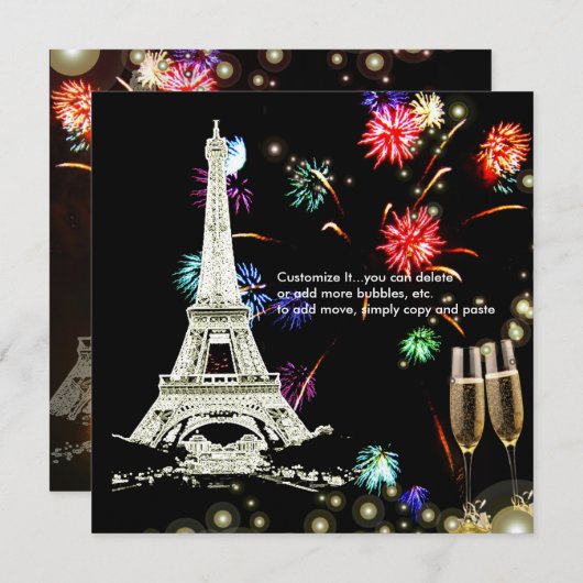 Eiffel Tower + vuurwerk champagnebubbels Kaart (Voorkant / Achterkant)