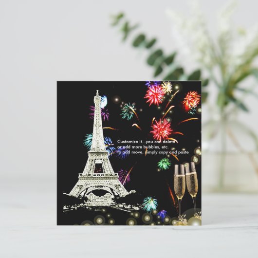 Eiffel Tower + vuurwerk champagnebubbels Kaart (Staand voorkant)